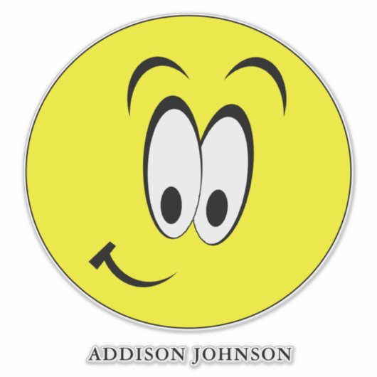 表現豊かな絵文字にこやかな黄色の顔追加の名前14" シール (正面)