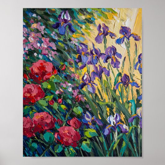 表現豊かな重厚なインパスト花の油絵 ポスター (正面)