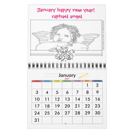表現Yoursem™ Angel Calendar Coloring Book カレンダー (1月 2027)