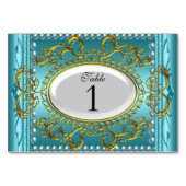 表番号カード王室のティール(緑がかった色)青い白金ゴールド テーブルナンバー (裏面)