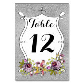 表番号カード |プラム、銀フェイク箔フローラ テーブルナンバー (裏面)