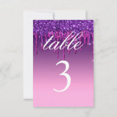 表番号カード – 紫とピンクのグリッタードリップ 招待状 (裏面)