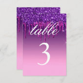 表番号カード – 紫とピンクのグリッタードリップ 招待状 (正面/裏面)