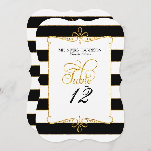 表番号名スクリプトストライプの金ゴールドグリッター 招待状 (正面/裏面)