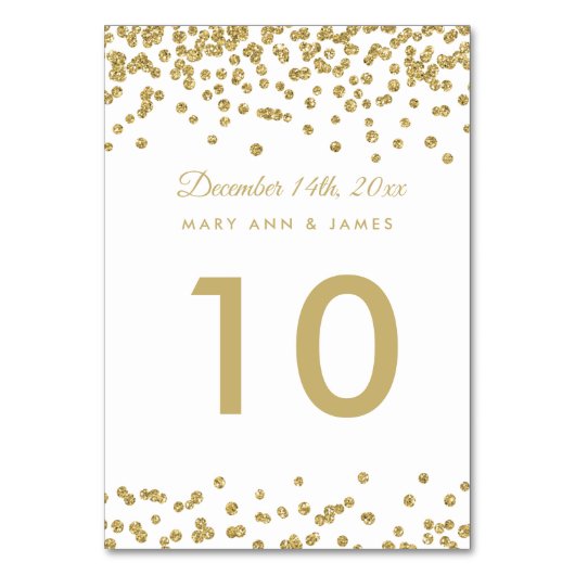 表番号金ゴールドフェイクグリッター紙吹雪白 テーブルナンバー (正面)