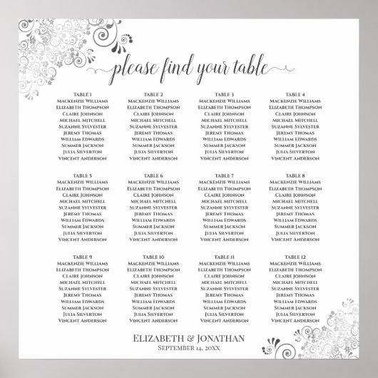 表白の結婚座席表12シルバーフリル ポスター (正面)