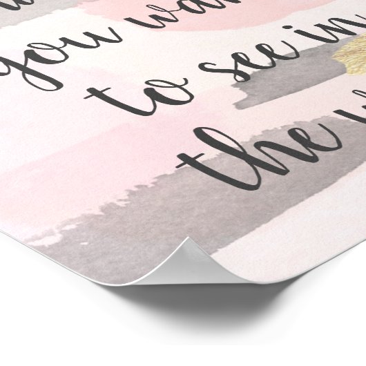 表示したい変更になる – ピンクの金ゴールド引用文 ポスター (角)