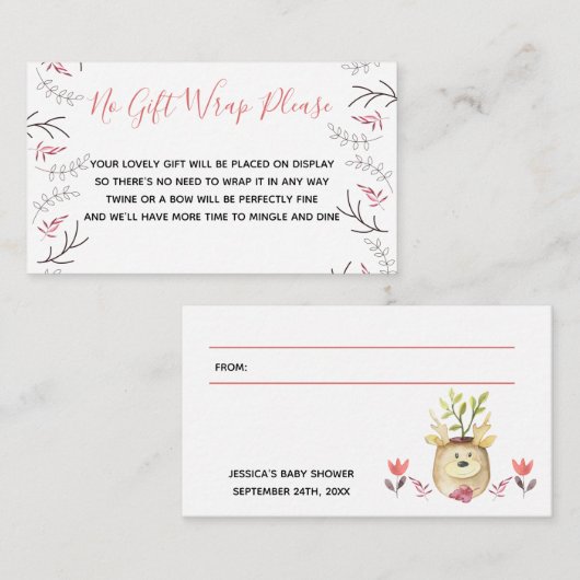表示シャワーなしギフトラップ詩ウッドランドディアー エンクロージャーカード (正面/裏面)