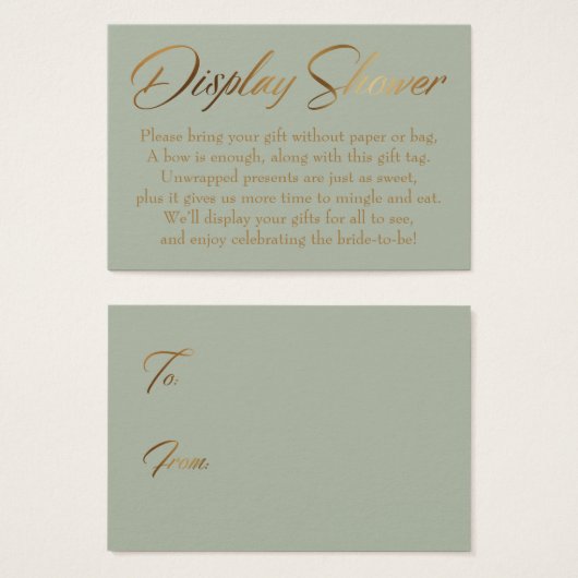 表示シャワーエレガント金ゴールド&グリーンギフトラベルカード (正面&裏面)