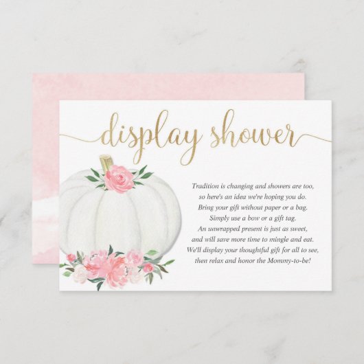 表示シャワーカボチャのピンクの金ゴールド女の子の赤ちゃんシャワー エンクロージャーカード (正面/裏面)