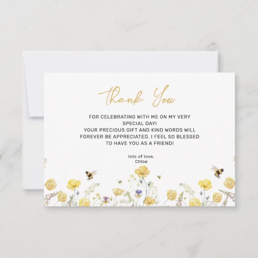 表示シャワーワイルドフラワーフローラハニービー サンキューカード (正面)