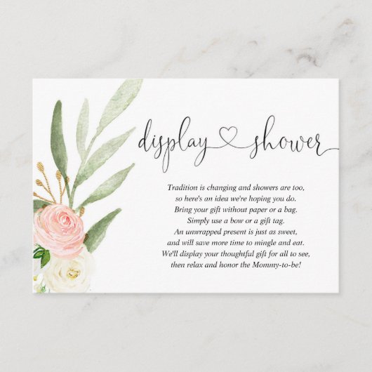 表示シャワー挿入ピンクの金ゴールドハート赤ちゃんシャワー エンクロージャーカード (正面)