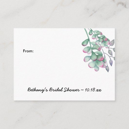 表示シャワー詩ギフトラベル水色多肉類 エンクロージャーカード (裏面)