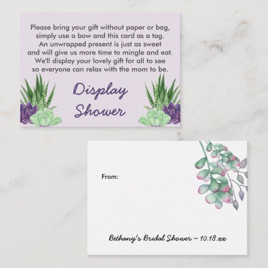 表示シャワー詩ギフトラベル水色多肉類 エンクロージャーカード (正面/裏面)