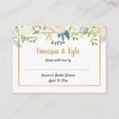 表示ブライダルシャワー、白金ゴールドフローラ緑 エンクロージャーカード (裏面)