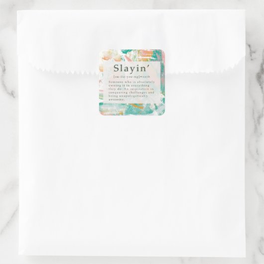 表示定義グリーンピンク抽象芸術背景 スクエアシール (バッグ)