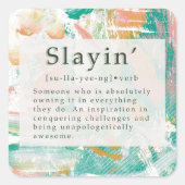 表示定義グリーンピンク抽象芸術背景 スクエアシール (正面)