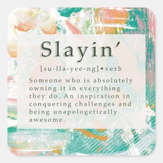 表示定義グリーンピンク抽象芸術背景 スクエアシール (正面)