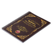 表紙の金ゴールドのオーナメントのブラウンのクラシックな革 ノートブック (左側)