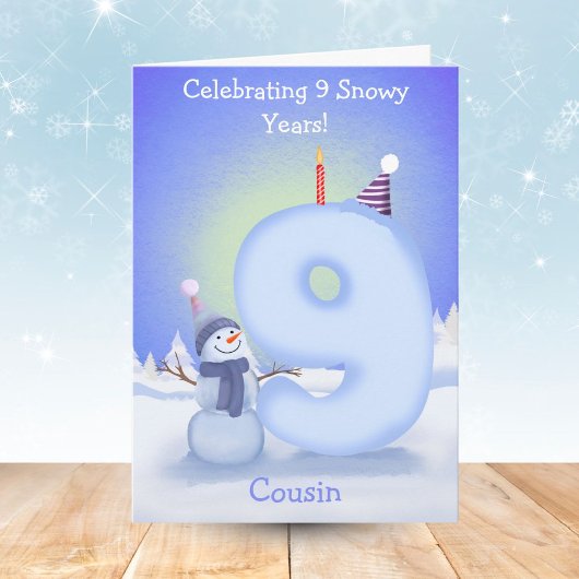 表紙 従兄弟ハッピー9歳の誕生日 雪だるま作り カード