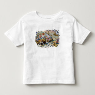 表面からナフタを集めるスポンジを使用して トドラーTシャツ