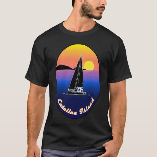 表面にプリントしたカタリナ島の帆船 Tシャツ (正面)