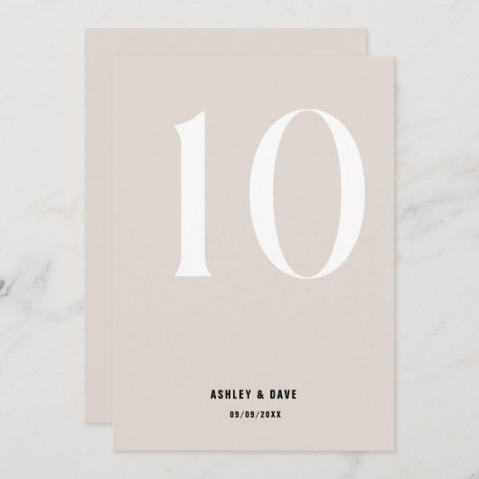 表10ベージュはっきりしたの表結婚番号 招待状 (正面/裏面)