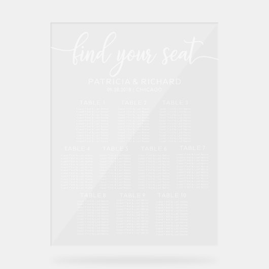 表10個結婚の座席表 アクリルサイン (正面)