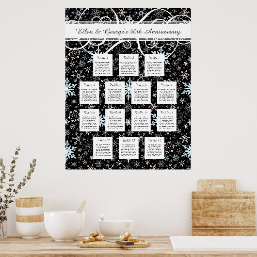 表14冬の結婚式のスノーフレークのシーティングチャート ポスター (キッチン)