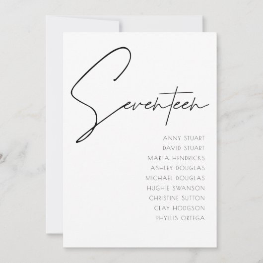 表17モダン結婚の表番号テンプレート 招待状 (正面)