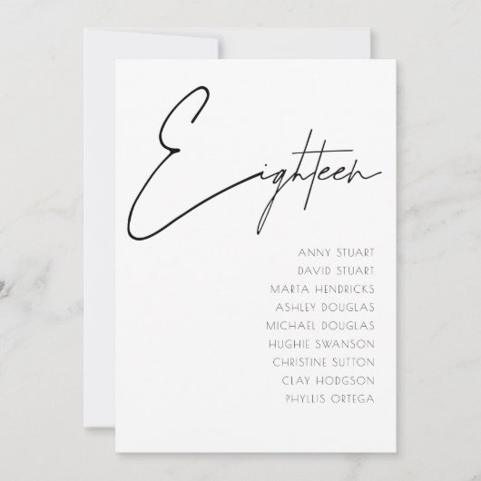 表18モダンのテ結婚ーブル番号テンプレート 招待状 (正面)