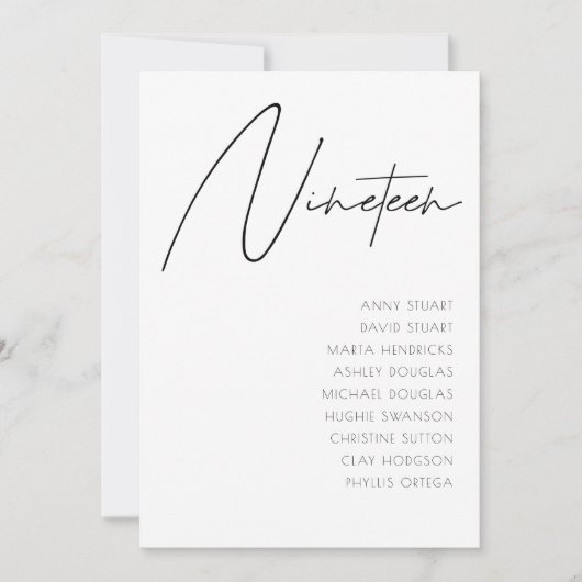 表19モダンの表結婚番号テンプレート 招待状 (正面)