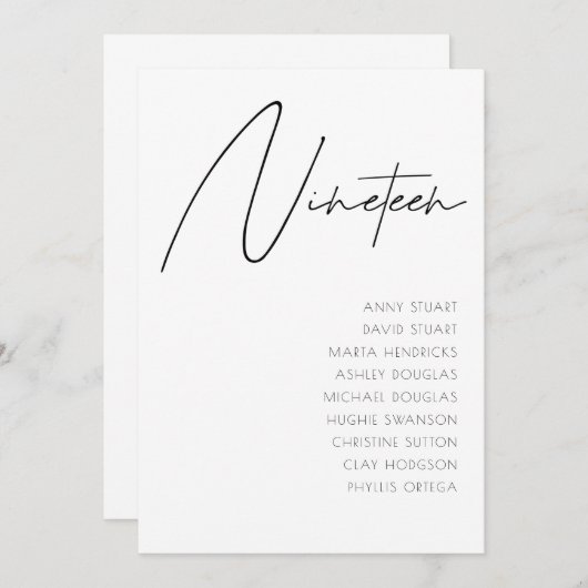 表19モダンの表結婚番号テンプレート 招待状 (正面/裏面)