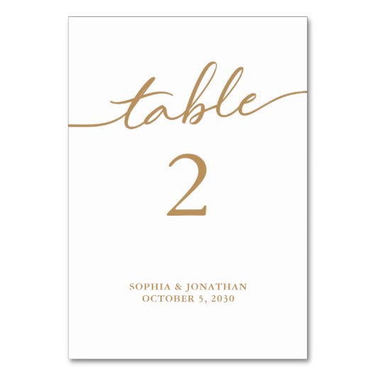 表2金ゴールドパーソナライズされた書結婚類 テーブルナンバー (正面)