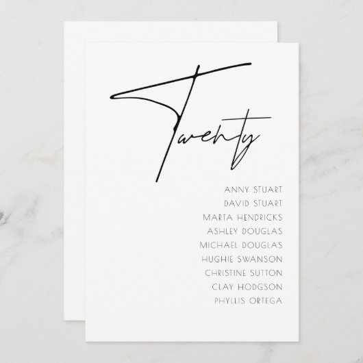 表20モダンの表結婚番号テンプレート 招待状 (正面/裏面)