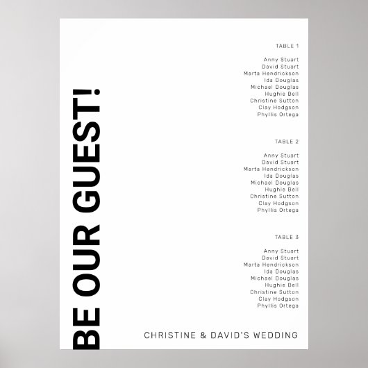 表3シンプル白結婚座席表 ポスター (正面)