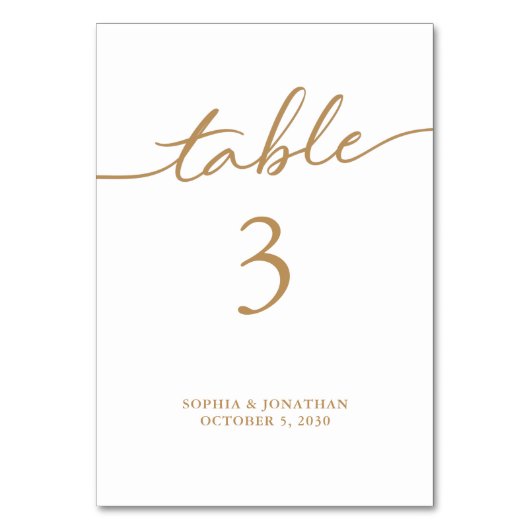 表3金ゴールドパーソナライズされた書結婚類 テーブルナンバー (裏面)