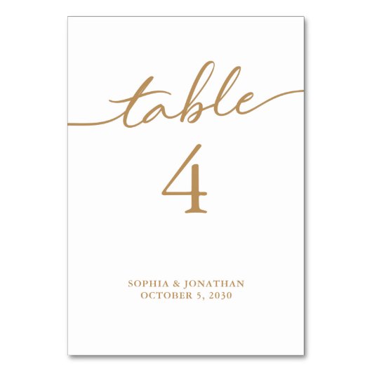 表4金ゴールドパーソナライズされた書結婚類 テーブルナンバー (正面)