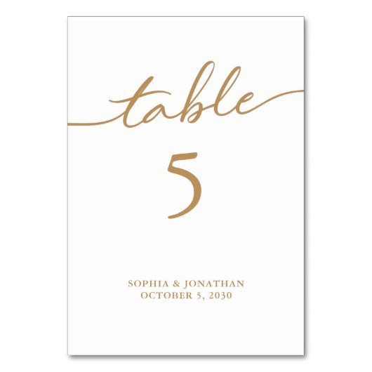表5金ゴールドパーソナライズされた書結婚類 テーブルナンバー (正面)