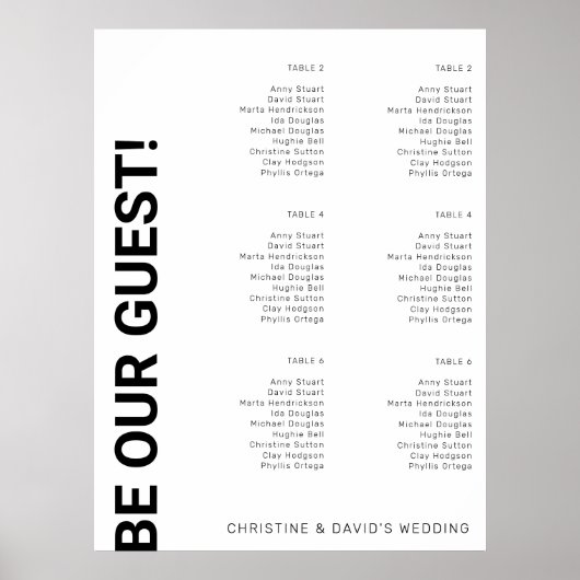 表6シンプル白結婚座席表 ポスター (正面)