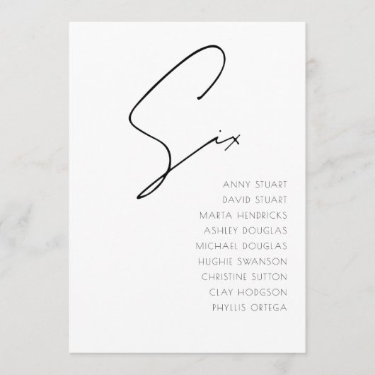 表6モダンの表結婚番号テンプレート 招待状 (正面)