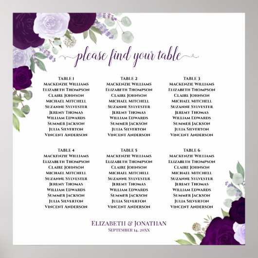 表6紫フローラボー結婚ホの座席表 ポスター (正面)