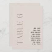 表6 現代のボールドベージュの結婚式テーブル番号 招待状 (正面/裏面)