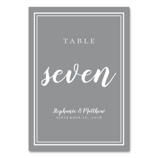 表7 |灰色のホワイトウェディングレセプション テーブルナンバー (正面)