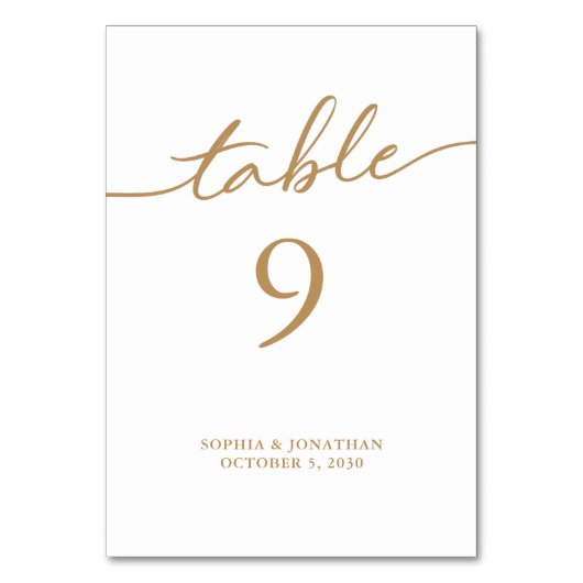 表9金ゴールドパーソナライズされた書結婚類 テーブルナンバー (正面)