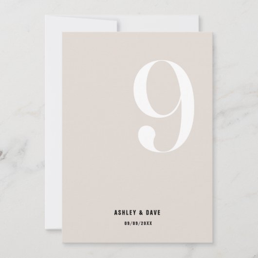 表9 Beigeはっきりしたの表結婚番号 招待状 (正面)