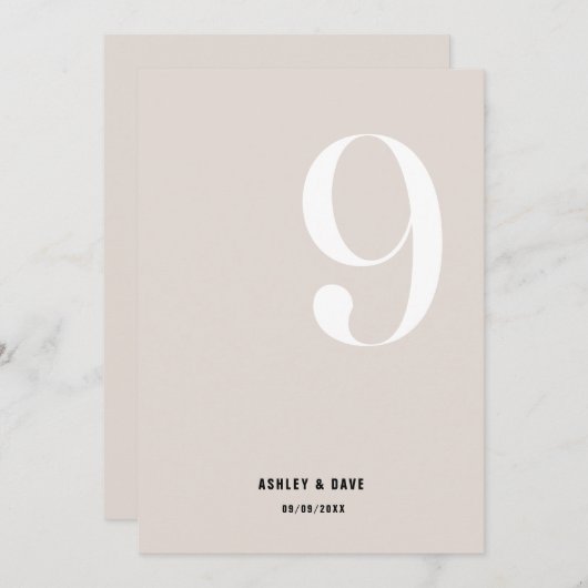 表9 Beigeはっきりしたの表結婚番号 招待状 (正面/裏面)