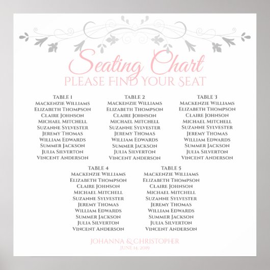 表（ピンクとグレー）結婚のシーティングチャート5 ポスター (正面)