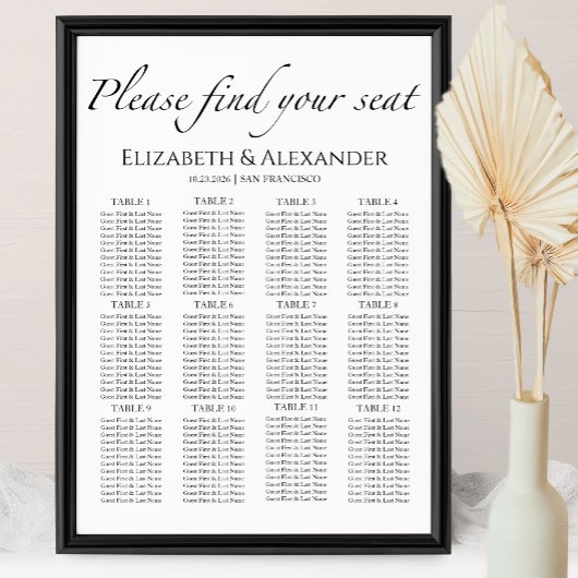表（白黒） 12表の結婚座席表 ポスター