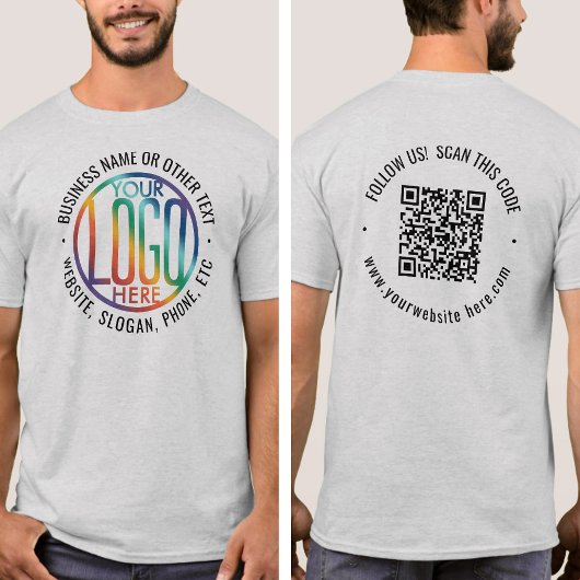 表 裏 カスタムプリント 企業ロゴ&QRコード Tシャツ